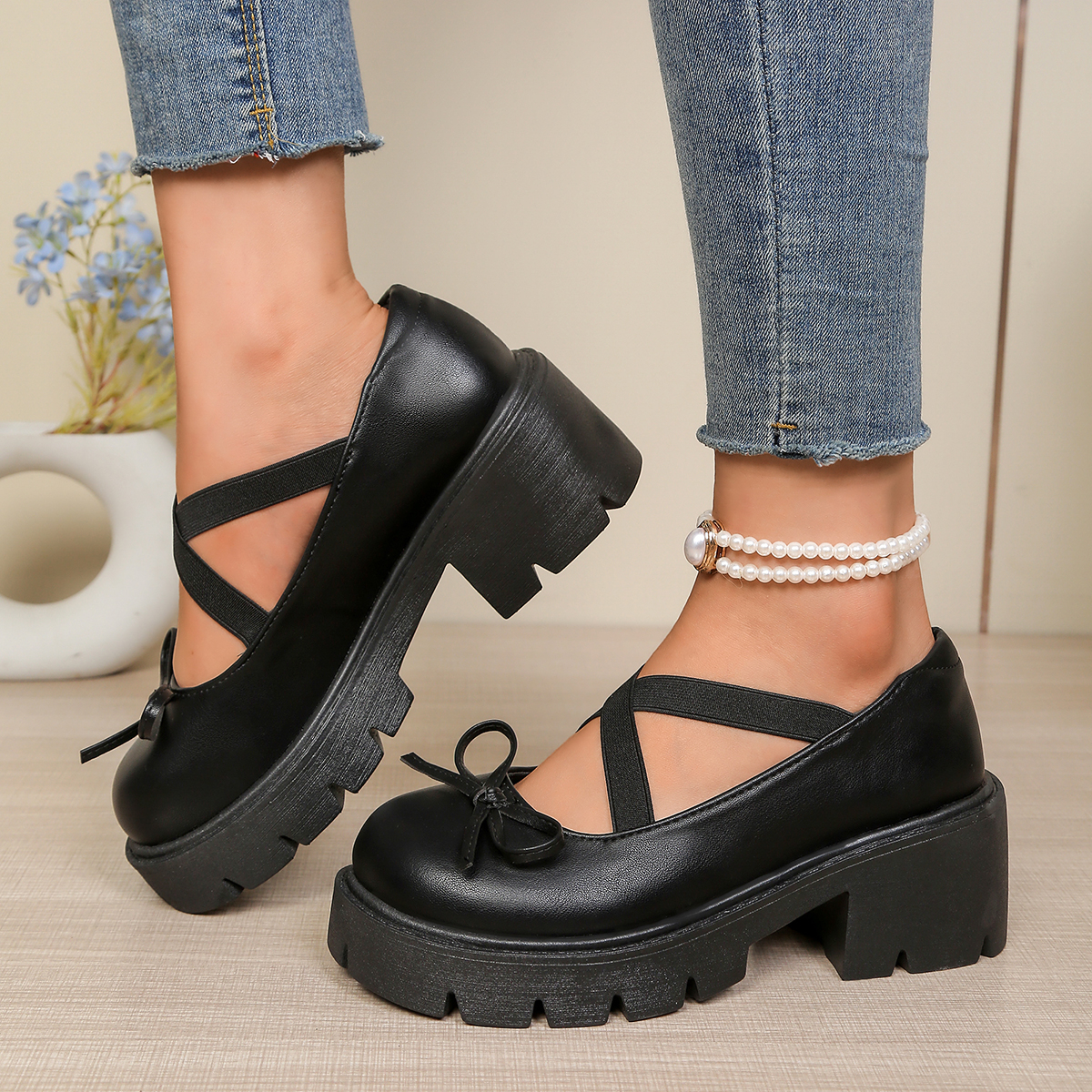 Resistance Bands - Women's Cross Strap Design Platform Shoes